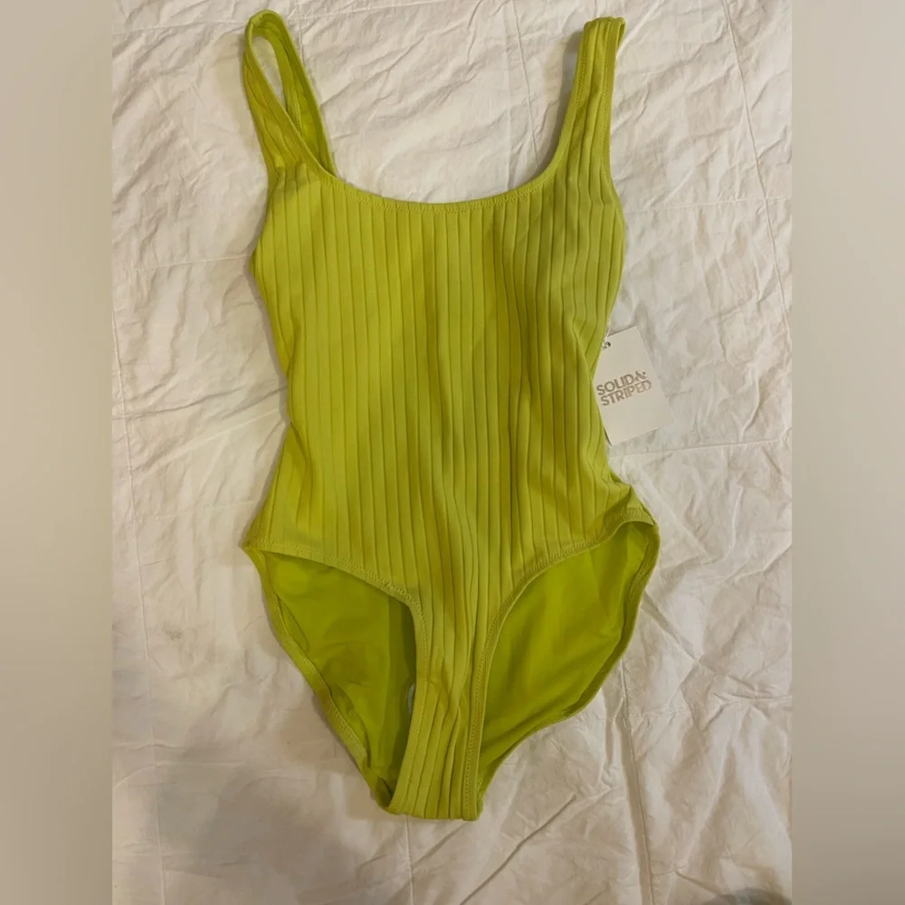 NWT Solid and Striped One Piece Chartreuse - Picture 2 of 4